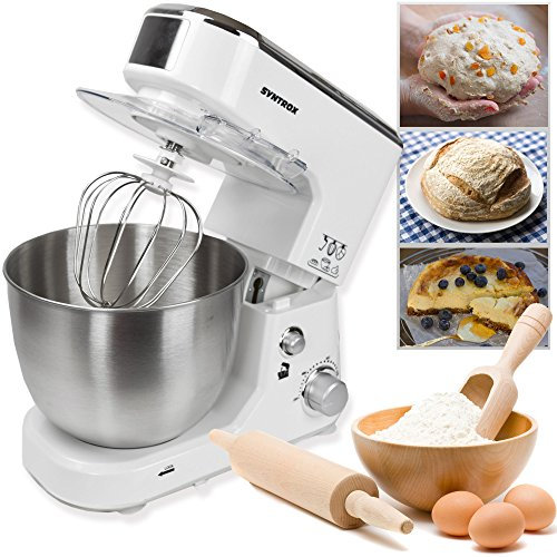 Syntrox Germany KM-1000W robot da cucina impastatrice frullatore, contenitore in acciaio inox, 5 litri, crema