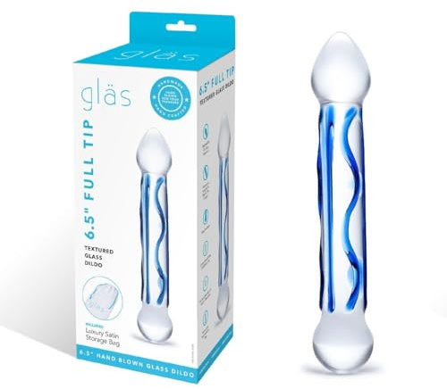 Glas Full Tip Textured Glass Dildo, Blue