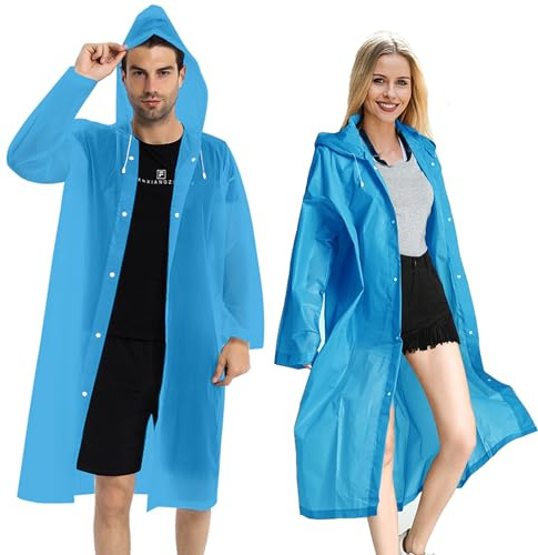 COOY Rain Coats (2 Pack) - Reusable EVA Rain Ponchos For Adults Rain Jackets Raincoats For Men Women