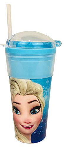 Kids Disney Bicchiere Contenitore Frozen con Cannuccia 2 in 1 Snack Cup 500 ml 1069