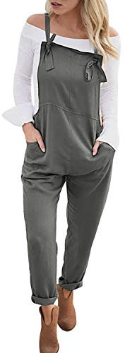 Runstarshow Womens Linen Overalls Baggy Adjustable Strap Sleeveless Jumpsuit Playsuit Bib Pants Dungarees with Pockets
