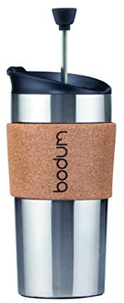 BODUM 11067-109S Travel Press Insulated Mug with Flip Lid Stainless Steel Double-Walled 0.35 litres