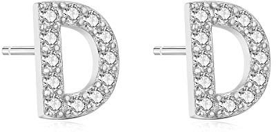 Aroncent Ohrringe Buchstabe 925 Sterling Silber Buchstaben Ohrstecker Initiale Ohrschmuck mit Zirkonia D