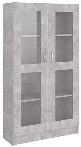 Tidyard Vetrine da salotto Vetrine da esposizione Vetrina in truciolato grigio cemento 82,5x30,5x150 cm