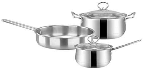 3pcs/set Stainless Steel Cookware Set Flat Bottom Frying Pan Soup Pot Milk Pot Kit Induction Cooker Cooking Pan for Home Kitchen (1)