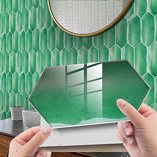 Fliesenaufkleber Hexagon Bad 10x20 cm Grün 3D Selbstklebende Deko Wandaufkleber Fliesensticker für Küche und Badzimmer Vinyl Selbstklebend Wasserdichtküchenrückwand（36 Stück）