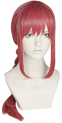 GZIRUE Makima Wig Cosplay Rose Red Long Braided Hair Wigs with Ponytail Anime Costume Man with Wig Net CSM