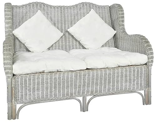 vidaXL Sofa 2-Sitzer Zweisitzer Loungesofa Rattansofa Sitzmöbel Designsofa Sessel Wohnzimmersofa Grau Natur Rattan Leinen 120x84x90,5cm