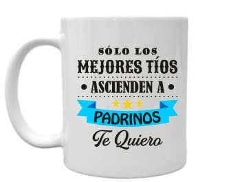 SUPER STICKER Taza de cerámica desayuno, para comunión y bautizo, regalo para padrino (md6) solo los mejores tíos ascienden a padrinos