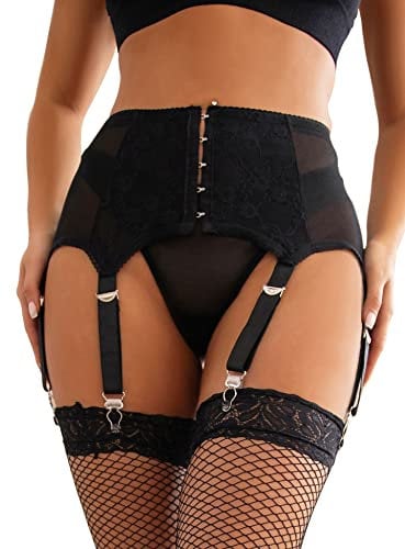 ohyeahqueen Damen Hosenträger Strapsgürtel Strumpfband Hipster Verstellbar Strapsen Belt Garter Dessous Strapshalter Spitze Strumpfgürtel für Frau, Schwarz, 3XL-4XL, (33P5196)