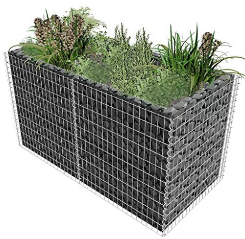 Mogou Gabionen-Hochbeet, Pflanzkübel, Kräuterbeet, Hochbeete-kit, Schneckenzaun, Pflanztrog, Pflanzgefäße, Pflanzfolie Für Hochbeet,Teichbecken, Stahl 180×90×100 cm Silbern