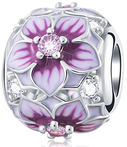 Magnolie Blumen Charms passen Pandora Valentinstag Armband, 925 Sterling Silber Magnolia Flower Pale Cerise Emaille CZ Perlen, Geschenk für erste Muttertag/Tochter/beste Mutter/Schwester