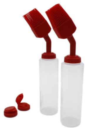 SANTOS Saucenflaschen - 2er Set Soßen-Flaschen - mit Pinsel- & Dosierkappe - 2x250 ml - Quetschflasche für Spßen & Marinaden - zum Grillen & Kochen