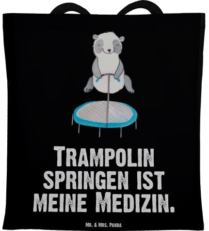 Mr. & Mrs. Panda Shopping Tasche Panda Trampolin springen - Geschenk, Trampolin-Workout, Jutebeutel, Trampolin-Übungen, Schultasche, Tote Bag, Canvas, Fitnessstudio, Turnen