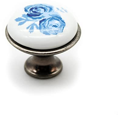 DOJA Barcelona | Vintage-Knöpfe Rosa Hellblau | Ø26,5 x 23 mm | Packung mit 12 Stück | Knäufe aus antikem Porzellan und antikem Messing | Türknauf Rustikal | Vintage-Knäufe für Küche, Bad, Wohnzimmer