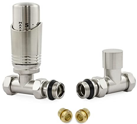 Hot Flow | Cascade Modern Straight TRV Thermostatic Radiator Valve 10mm Compression (Satin Nickel)