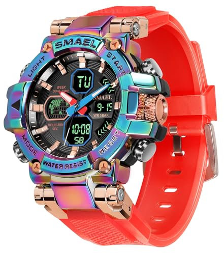 Forrader Men's Analog Sports Outdoor Watches, Colorful Alloy 50M Waterproof Military Wristwatch with Large Face LED Back Light Two Timezone Stopwatch Alarm (Rose Gold)