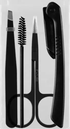 1x Augenbrauen 4er Set aus Edelstahl schwarz inkl. Rasierer Schere Pinzette und Pinsel für Frauen und Männer (1x Set)