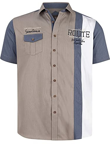 Jan Vanderstorm Herren Kurzarmhemd Bodvar mit Kontrasteinsatz an Kentkragen und Schulterpasse | Brusttasche | hochwertige Baumwollmischung | große Größen L-7XL Hellbraun, 5XL (XXXXXL) - 51/52