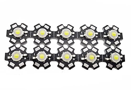 Vrabocry 10 STÜCKE Chip LED, High Power Led Chip 3 Watt Hohe Helle Integrierte Chip Lichtquelle Led-Lampe für Birne Lampe DIY Beleuchtung(6000-6500K) Mit 20mm Schwarz Stern PCB