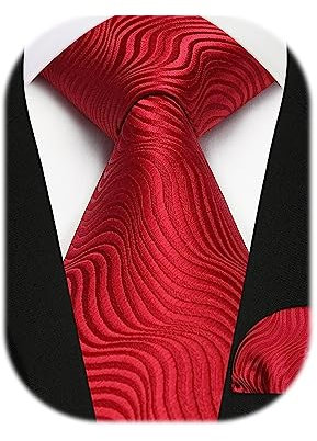 Enlision Krawatte Rot Herren Hochzeit Krawatten und Einstecktuch Set Elegant Einfarbig Seidenkrawatte mit Taschentuch Business