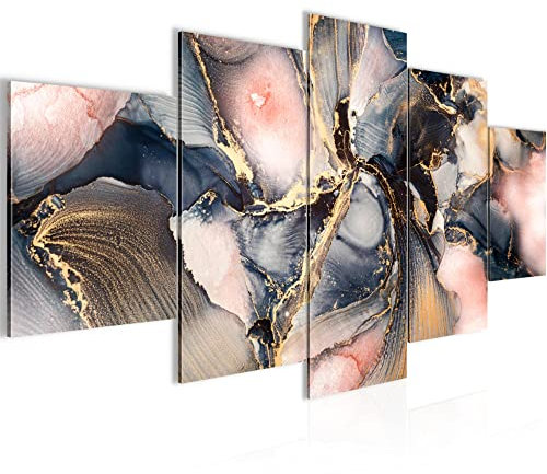Runa Art - Quadri Astratto 200 x 100 cm 5 Pezzi XXL Decorazione Murale Design blau rosa Gold 043851a