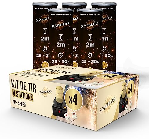 Pack Mariage 4 Déclencheurs + 5 Jets de Scène Or 2 Mètres / 30 Secondes + Télécommande pour Machine d'allumage de Jet de Scène Artifice pour Intérieur à Étincelles Lumineuses - SPARKLERS CLUB®