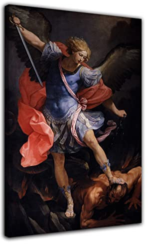 HOPNRU Erzengel Michael besiegte Satan Ölgemälde Poster Romantische Renaissance Wandkunst Bild Druck Leinwand Malerei Dekoratives Poster (30x45cm-Gerahmt)