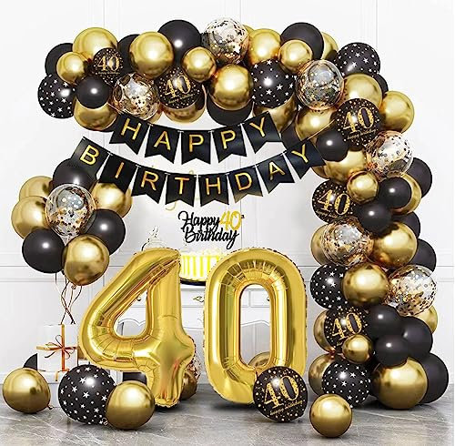 Bluelves Deko 40 Geburtstag Schwarz Gold, Luftballon 40. Geburtstag, 40 Jahr Geburtstagdeko, Happy Birthday Girlande Ballon Dekoration für Mann Frauen