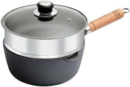 OQHAIR Cazo De Hierro Fundido, Utensilios De Cocina De Leche Antiadherente Sin Recubrimiento Utensilios De Cocina Sout con Vapor De Acero Inoxidable Y Tapa De Vidrio, Utensilios De Cocina