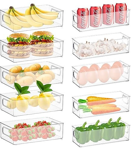 Nuangoo Lot de 10 Bacs de Rangement Garde-Manger (2 Tailles),Rangement transparent pour le réfrigérateur,Organiseur Frigo Cusine pour Réfrigérateur,tiroir