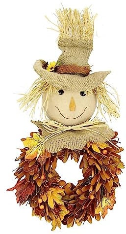 Herbstkranz mit Herbstmännchen und künstlichem Ahorn Laub Goldblätter und Beeren Dekorationen für Haustür Halloween Thanksgiving Wanddeko Wandkranz Türdeko Kränze Dekorationen Herbst Herbstgirlande