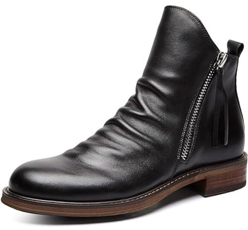 Stivali Medi da Uomo Stivaletti con Cerniera Laterale Scarpe Eleganti Formali con Tacco in Pelle Scarpe Classiche,Nero,38 EU