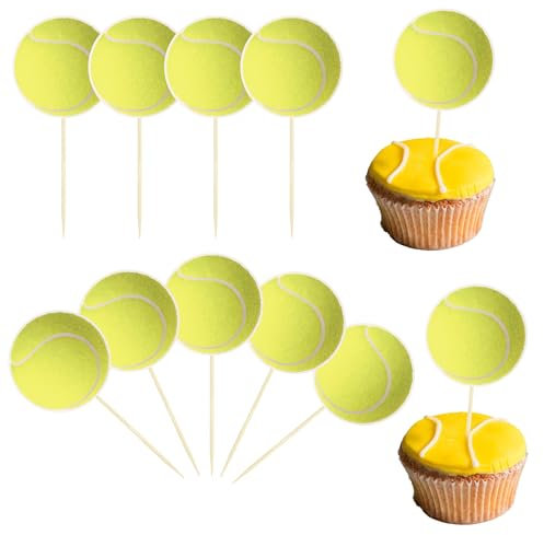 36Pcs Tennis Cupcake Toppers Sport Ball Cupcake Picks Tennis Sports Theme Baby Shower Kids Birthday Party Cake Decorations Supplies