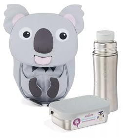 Affenzahn Kleiner Freund Bundle mit Trinkflasche und Brotdose, Kita Rucksack Set für 1-3 Jährige Koala - Grau