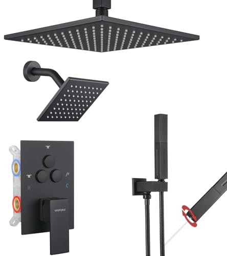 VANFOXLE Shower Faucet Set Matte Black Modern Shower System