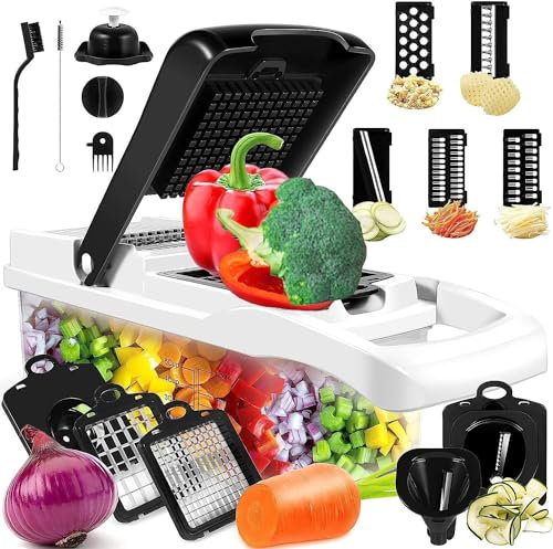 Neat-O Vegetable Chopper, Time and Labor-Saving Vegetable Chopper with Hand Guard Colander Basket, 16-in-1 Multifunctional Pro Food for Potato, Mandoline Slicer Kitchen, Onion Chopper for Kitchen