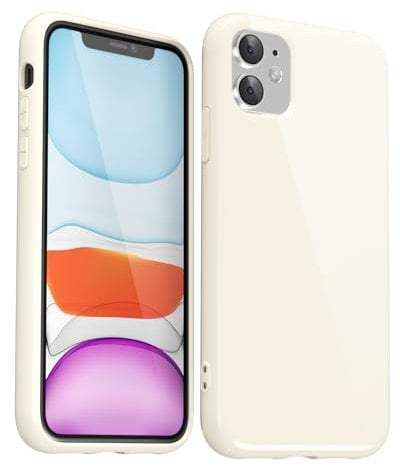 Svanove for iPhone 11 Case Silicone, Glossy Soft Rubber Gel Jelly Cute Protective Plastic Simple Plain Phone Case Cover for Women Girl, Slim Thin Flexible Shockproof TPU, Beige Stone White
