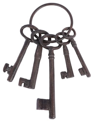 Rowfad Cast Iron Keys Decor Vintage Pirate Keys Skeleton Keys For Antique Style Treasure Chest Keys Set Halloween Prop, Blackish Brown