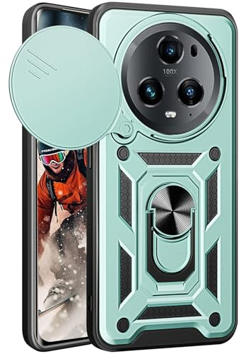 Ysnzaq für Honor Magic5 Pro Hülle mit Slide Camera Cover, Militär-Grade Standard Outdoor Kratzfest Stoßfest mit Metall Ring Ständer Handyhülle für Honor Magic 5 Pro. SLJ Light Green