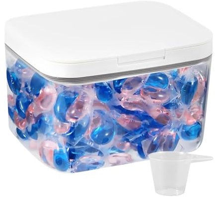 Zasdvn Récipient à poudre à linge de grande capacité, récipient à lessive avec une tasse, bac à poudre pop-up de 2,8 l et porte-drap, récipient transparent avec