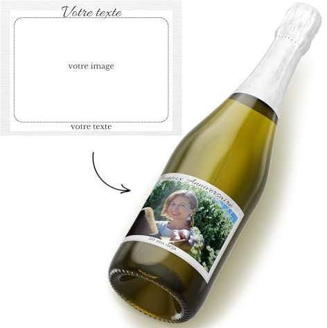 COUSIOTS Étiquettes personnalisées pour bouteille de champagne (lot de 6) - ajoutez votre photo et textes - étiquette personnalisée - cadeau unique - anniversaires - mariage - temoin - bapteme