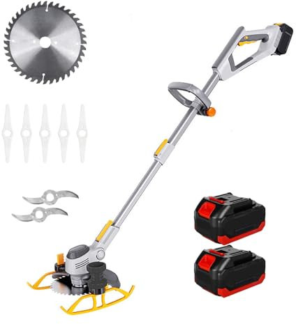 Kindevieft Weed Wacker sans Fil, DéSherbant Alimenté par Batterie, DéSherbant RéGlable 3 en 1 sans Fil, Coupe-Bordure éLectrique avec Lame Et Chargeur (2 Batteries)