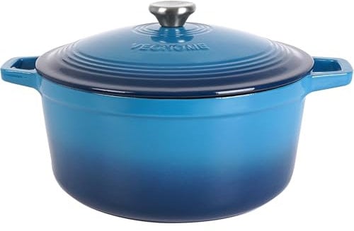 Cocotte Fonte Émaillée VeoHome 6L, Faitout Ultra Résistant,Marmite Compatible Induction/Gaz/Four, Cuisson Homogène, Saveurs Authentiques, Couvercle Relief (Bleu, Ronde 6 Litres (28 cm))