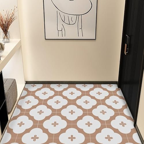 Alwayspon Vinyl Flooring, Retro Pink Self Adhesive Stick on Floor Tiles Transfer for Bathroom Kitchen, Splashback, Peel and Stick Vinyl Flooring Tiles Sticker, 12PcsX20cm/8inch