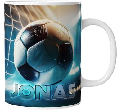 timalo® Tasse mit Namen bedrucken lassen | Individuelle Kindertasse personalisiert mit Wunschname für Kinder Motiv | Fußball Fußballtor | mug-child-20