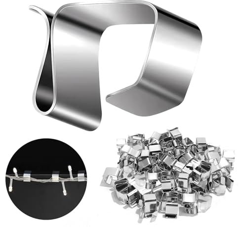 Prmape 100 Piezas Ganchos para Canalones, Cadena de Luces para Exterior, Mini Ganchos de Metal para Colgar Luces de Navidad en Canaletas para Interiores y Exteriores