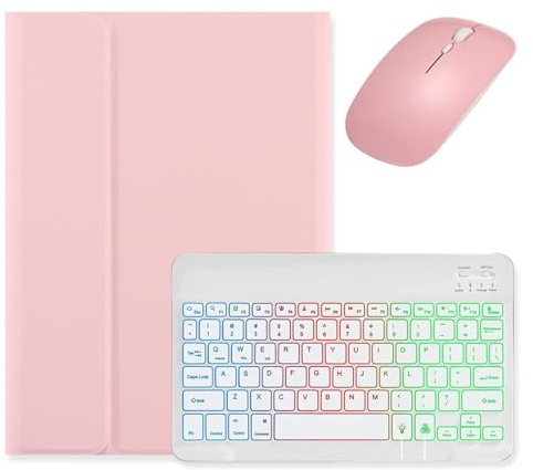 kaidisen Backlit keyboard Case for iPad Pro 11 inch M5/M4 (2025/2024) Case with Mouse and Detachable Rainbow Backlight Keyboard,Pink+White