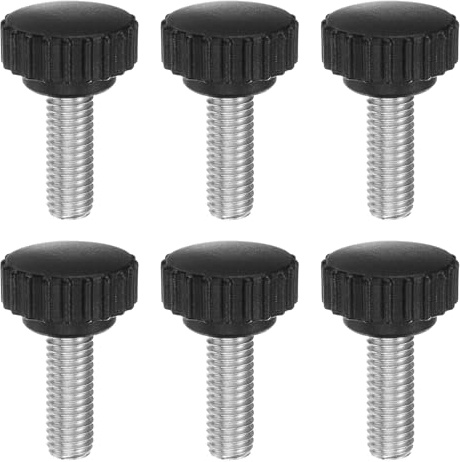 QUARKZMAN 6pcs Boutons De Serrage Moletés Vis À Main M10 x 30mm Filetage Mâle Métrique 28mm Tête En Plastique Mat Tige En Acier Inoxydable 304 Bouton Fileté À Main Poignée, Noir | Bouton Fileté À Main Poignée, Tige En Acier Inoxydable 304, Filetage Mâle Métrique, 28mm Tête En Plastique Mat