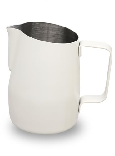 watchget Milk Frothing Pitcher 14oz/440ml, Stainless Steel Jug, Cappuccino Latte Art, Espresso Steamer, Coffee Accessories, Frother Cup, White